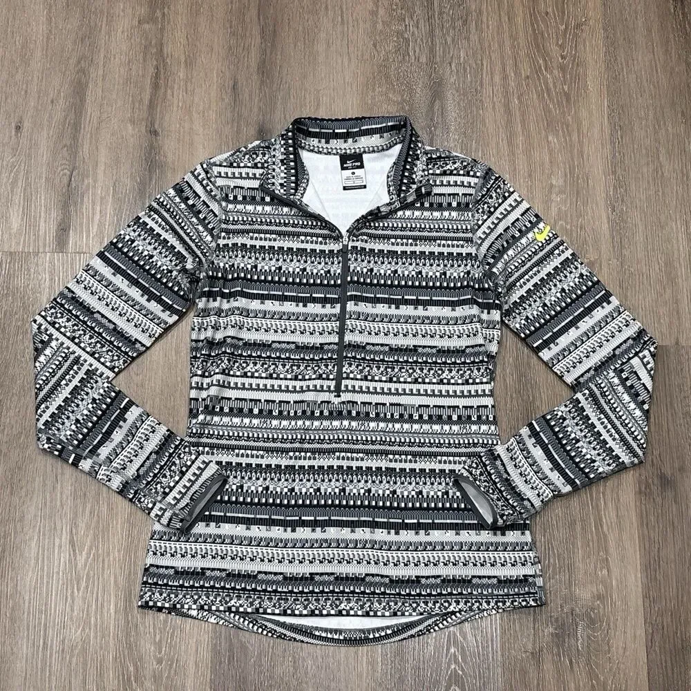 Nike Pro 1/2 Zip Hyperwarm Dri Fit Fleece Lined Top Geometric Large